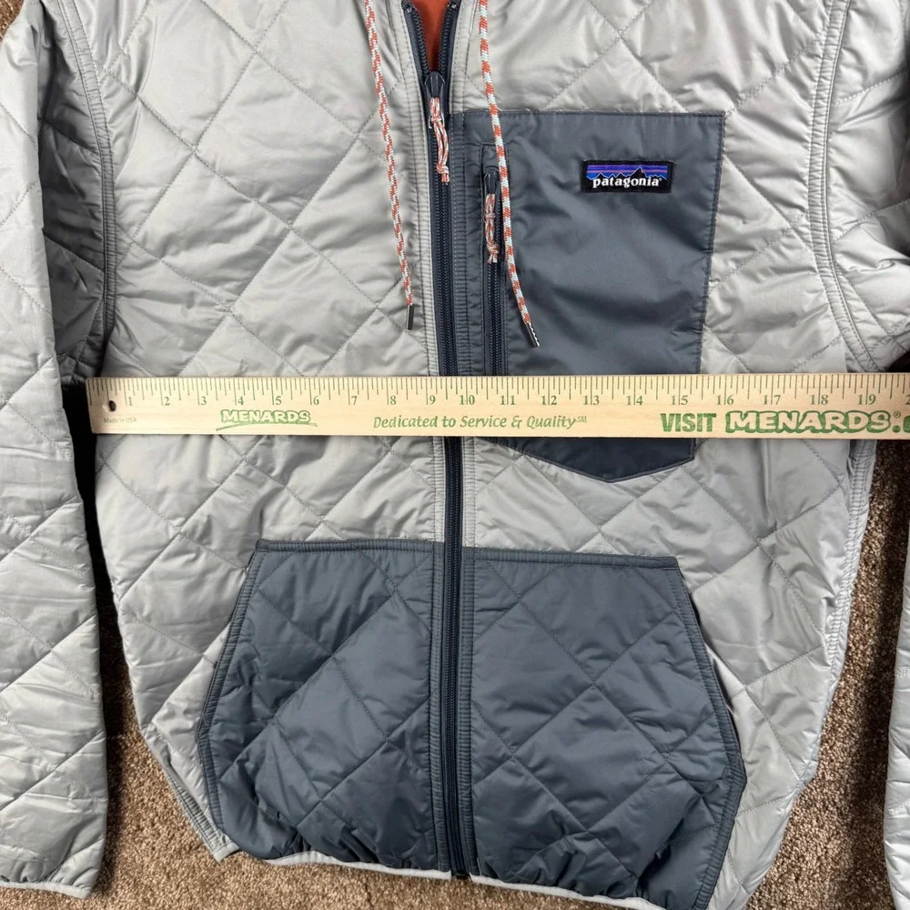 Patagonia Mens Diamond Quilted Bomber Hoody Grey Full Zip Insulated Jacket S